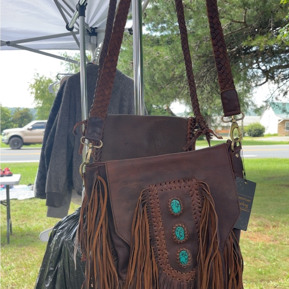 American Darling Brown Leather Bag with Turquoise Details